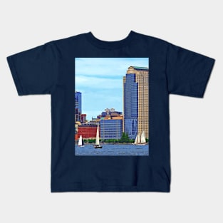 Manhattan NY - Boats By Manhattan Skyline Kids T-Shirt